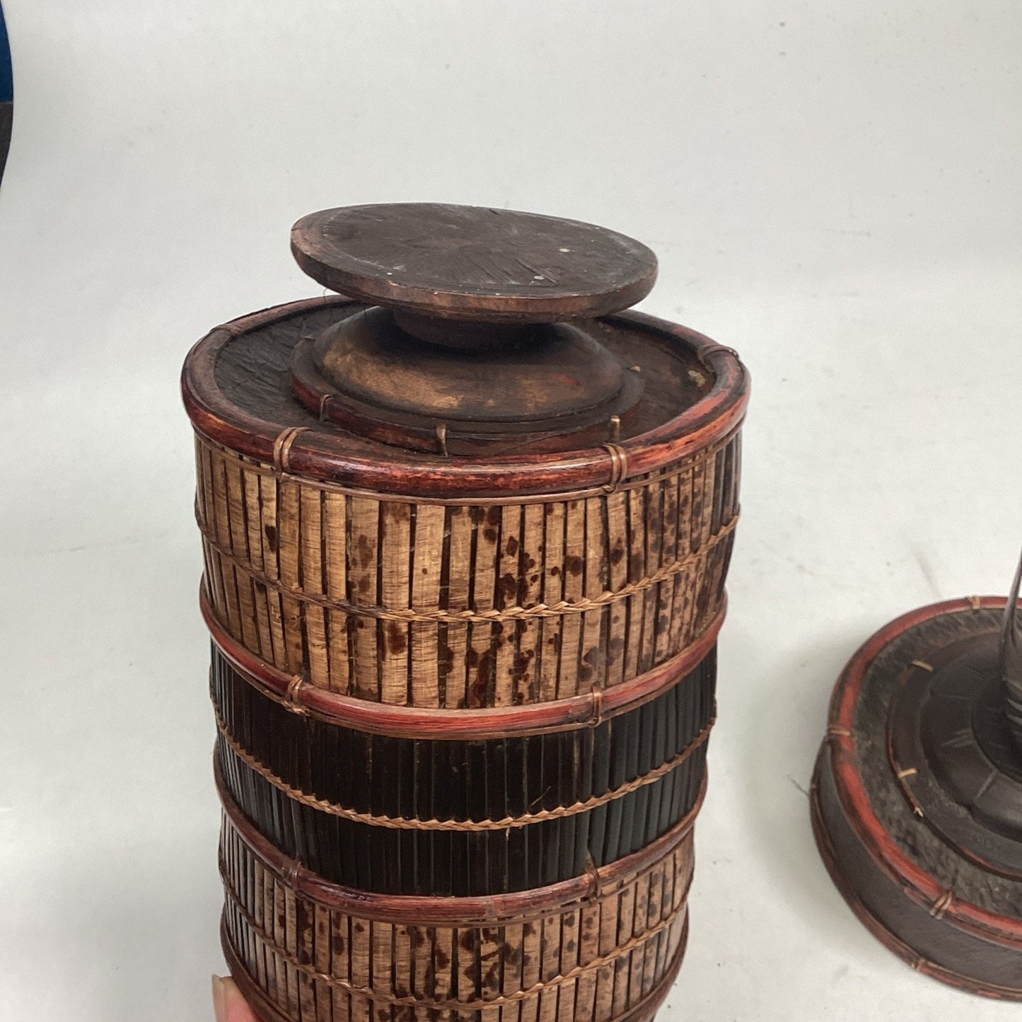 Indonesian / Balinese Handcrafted Carved Bamboo Crane Container With Lid - 12”H