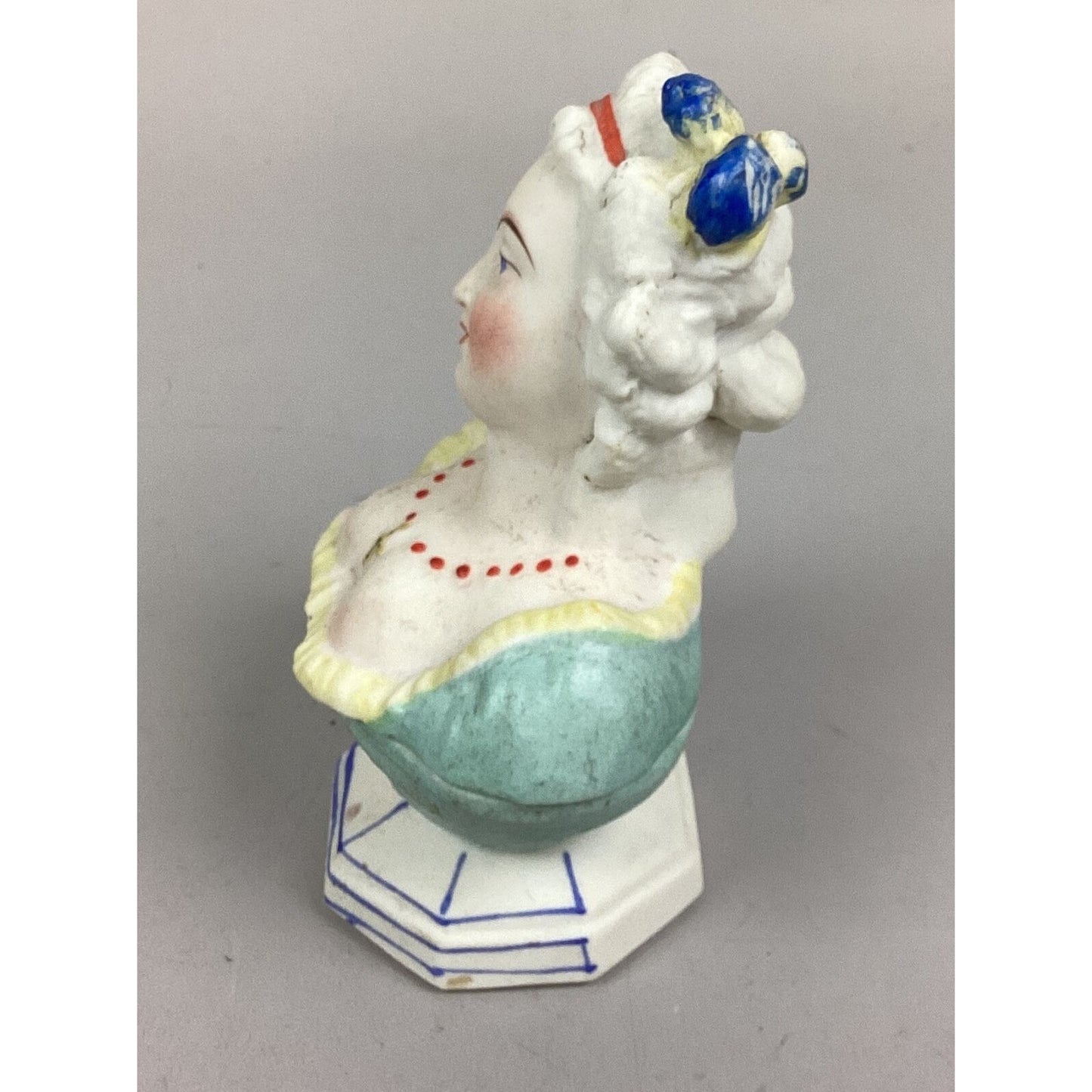 Antique German Porcelain Figurines - Man & Busty Lady Trinket Or Jewelry Box