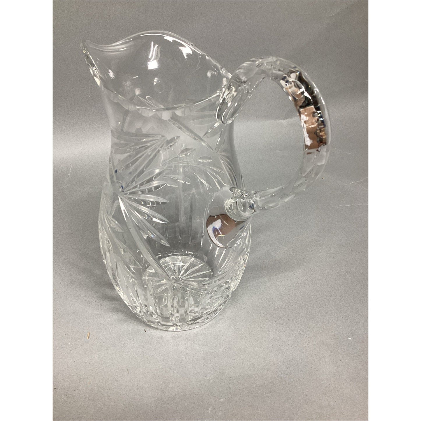 Vintage Cut Glass Floral Crystal Pitcher - 8.5”H
