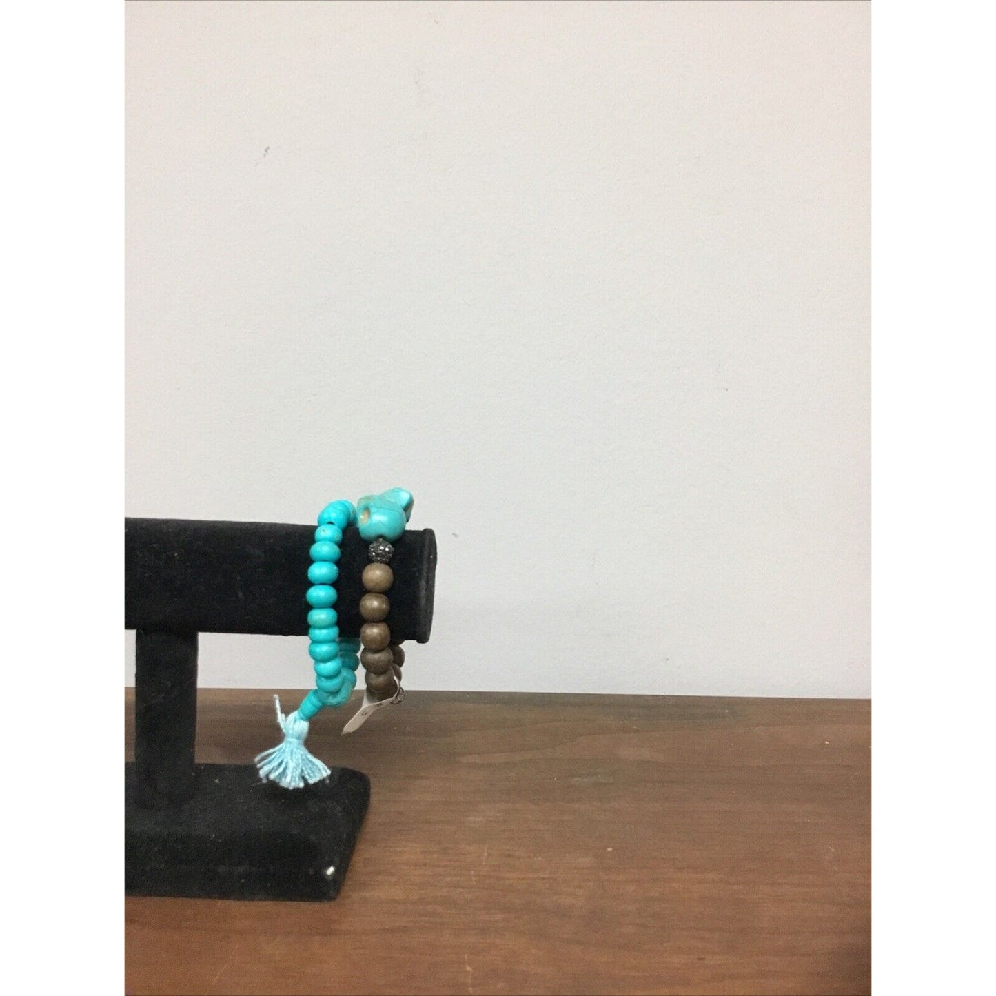 Brown And Turquoise Beaded Skull Bracelet Set