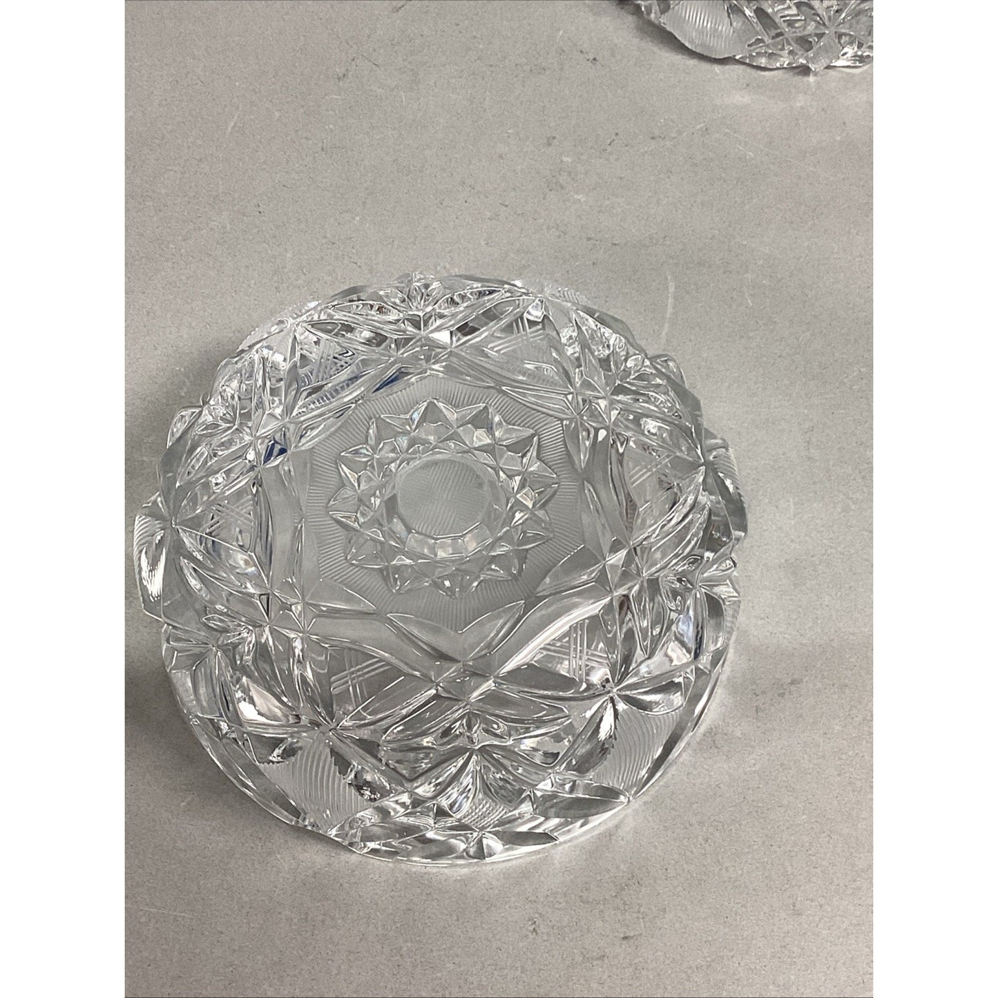Set Of 2 Vintage Large Heavy Cut Glass Crystal Ashtrays - 6”D