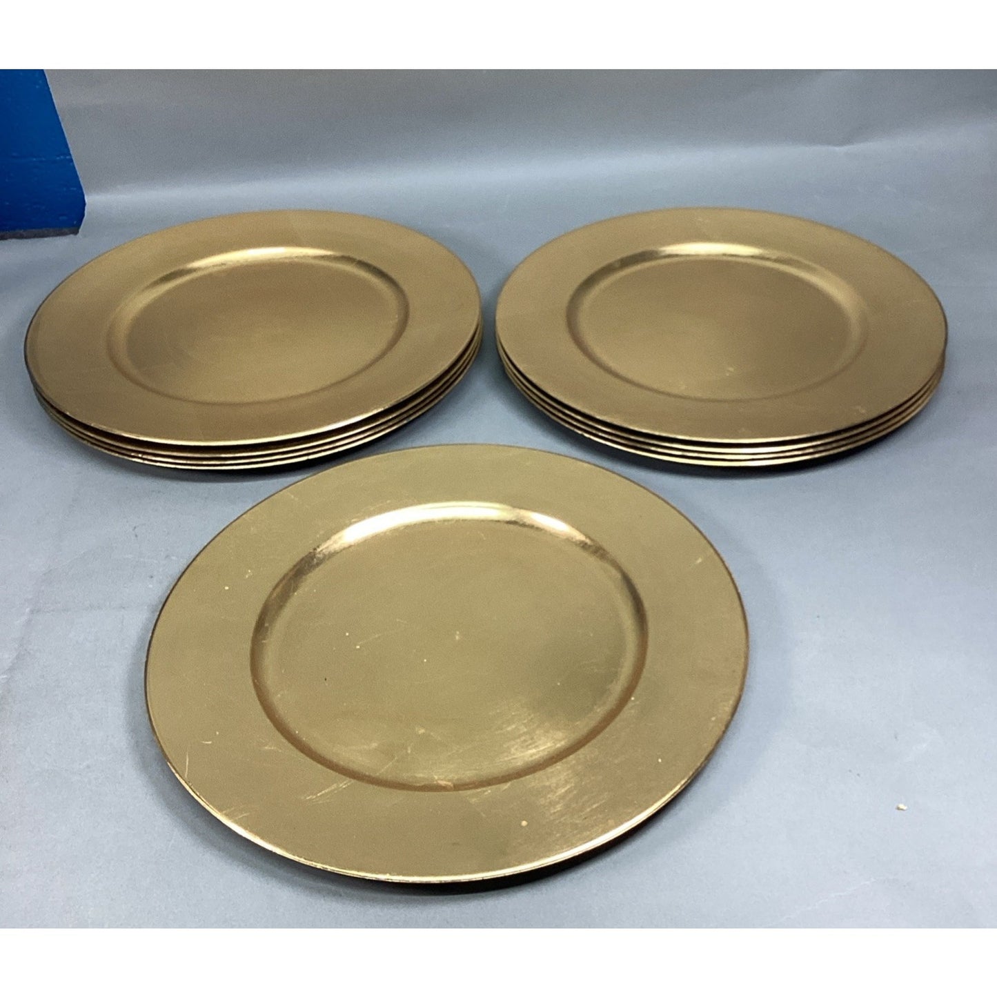Set Of 9 Gold Gilt Chargers - 14”D