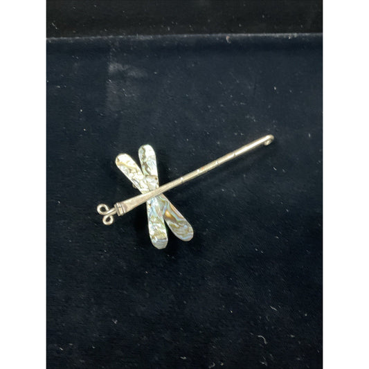 Vintage Artisan Dragonfly Brooch Mexico w/ Abalone Shell Wings Pin