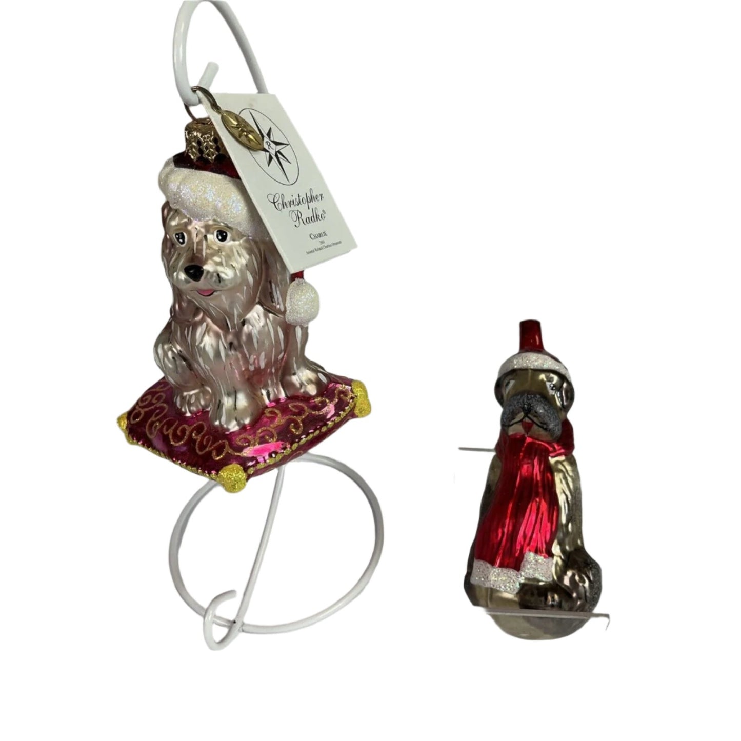 Christopher Radko Ornament Charlie White Dog + Scarf Santa Dog