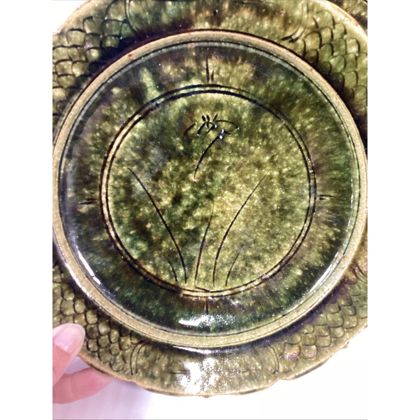 Handmade Hand Painted Dark Green Soup Salad Bowls - 8.25”D