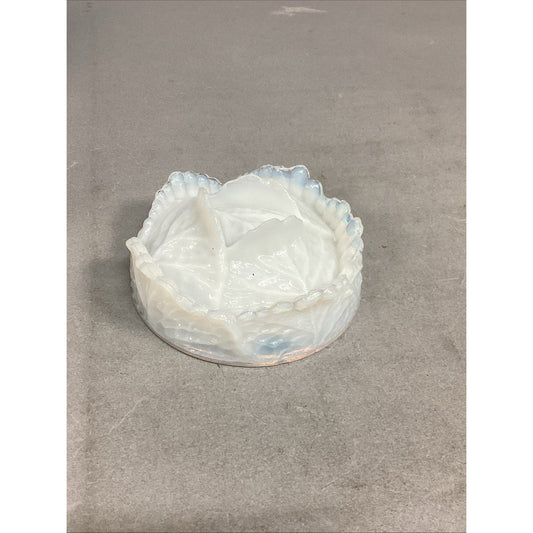 Vintage White Opalescent Milk Glass Cabbage Candy Bon Bon Dish W/ Ruffled Edges