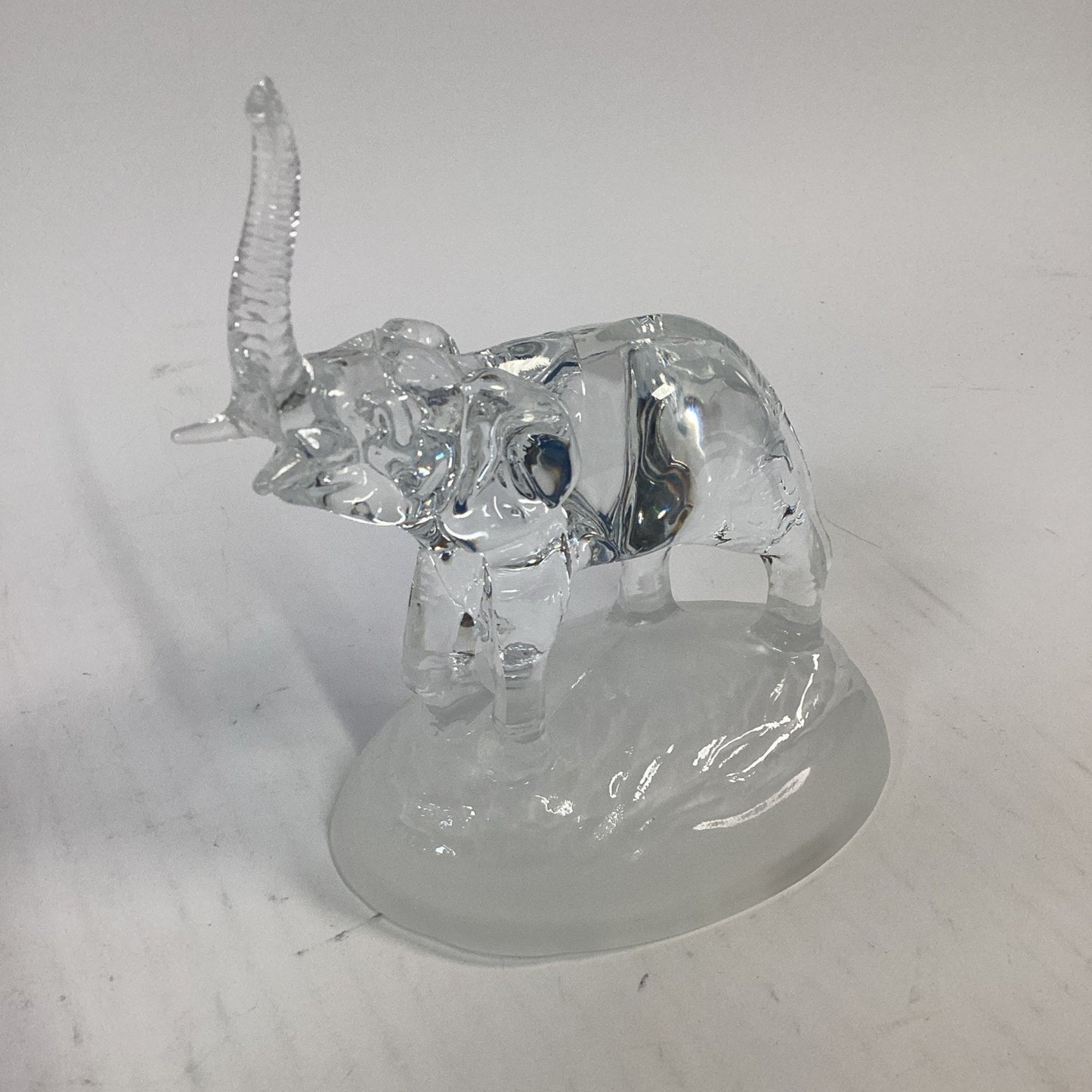 Lot of 2 Vintage Clear Glass Elephant Figurines on Frosted Glass Bases