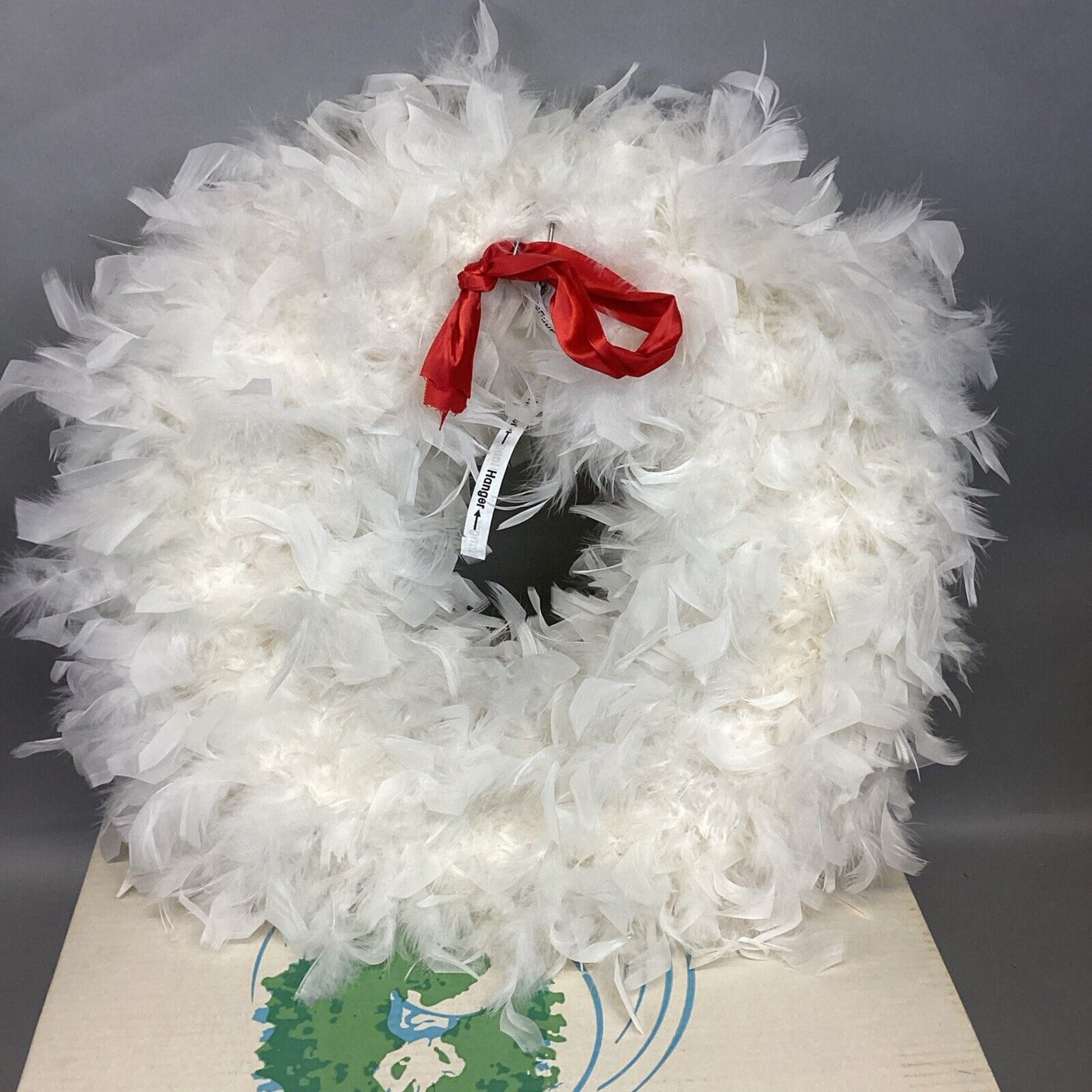 Vintage Indoor/Outdoor Christmas Feather Wreath W/ Box & 2 Bows
