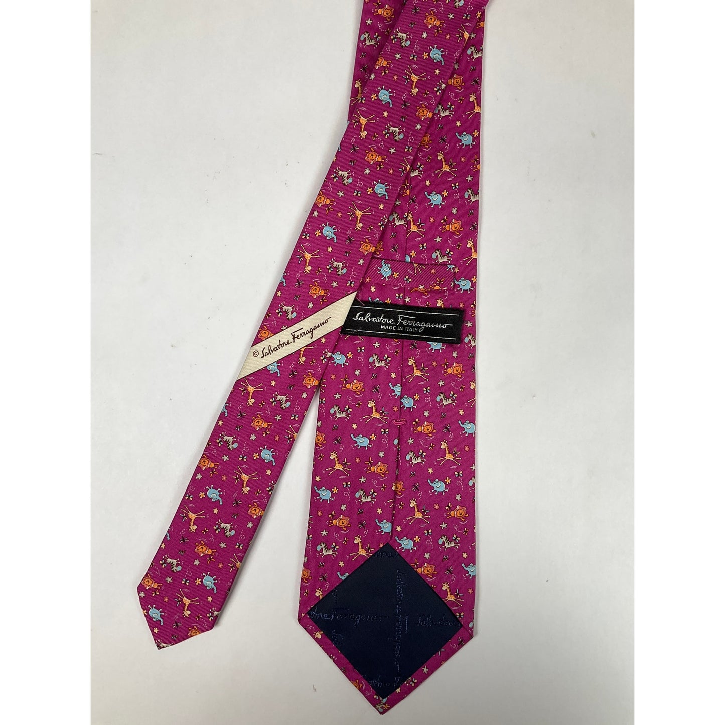 Mens Salvatore Ferragamo Pink Animal Tie | No Box