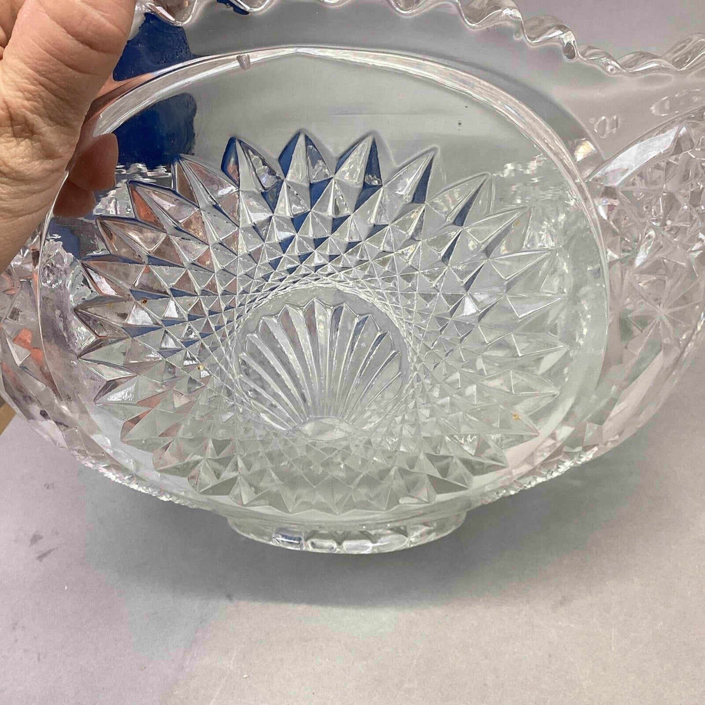 Vintage Decorative Glass Cut Glass Fruit Punch Bowl And 12 Cups Set