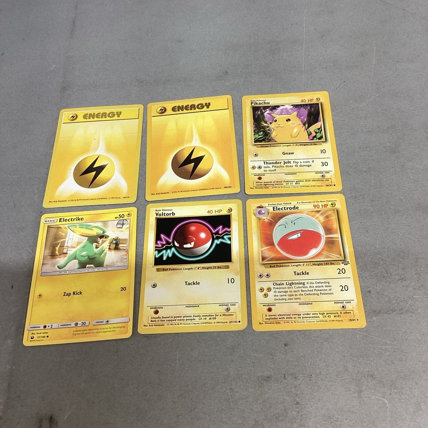 Lot Of 6 Pokémon Trading Cards - Energy, Pikachu, Electrike, Voltorb, Electrode