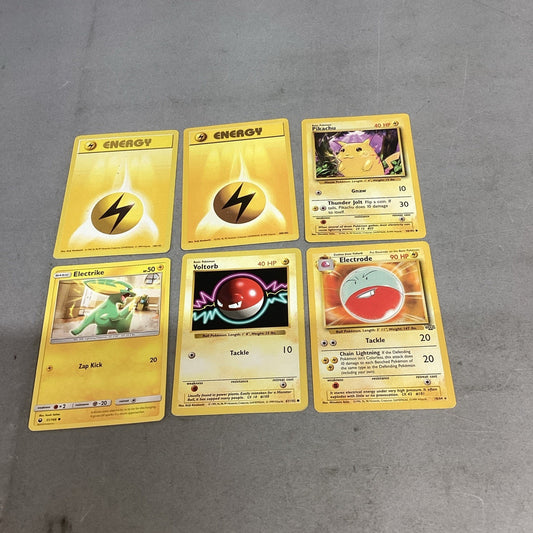 Lot Of 6 Pokémon Trading Cards - Energy, Pikachu, Electrike, Voltorb, Electrode