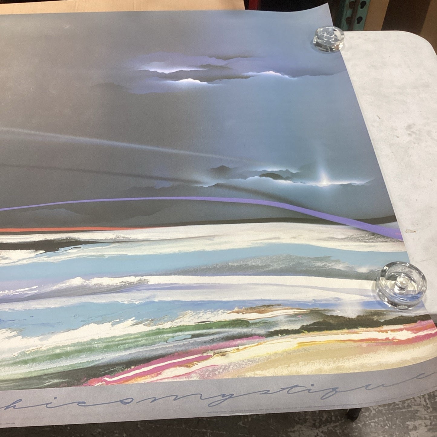 Vintage 1986 Elba Alvarez Abstract Art Stormy Skies Poster Print - 58x38”