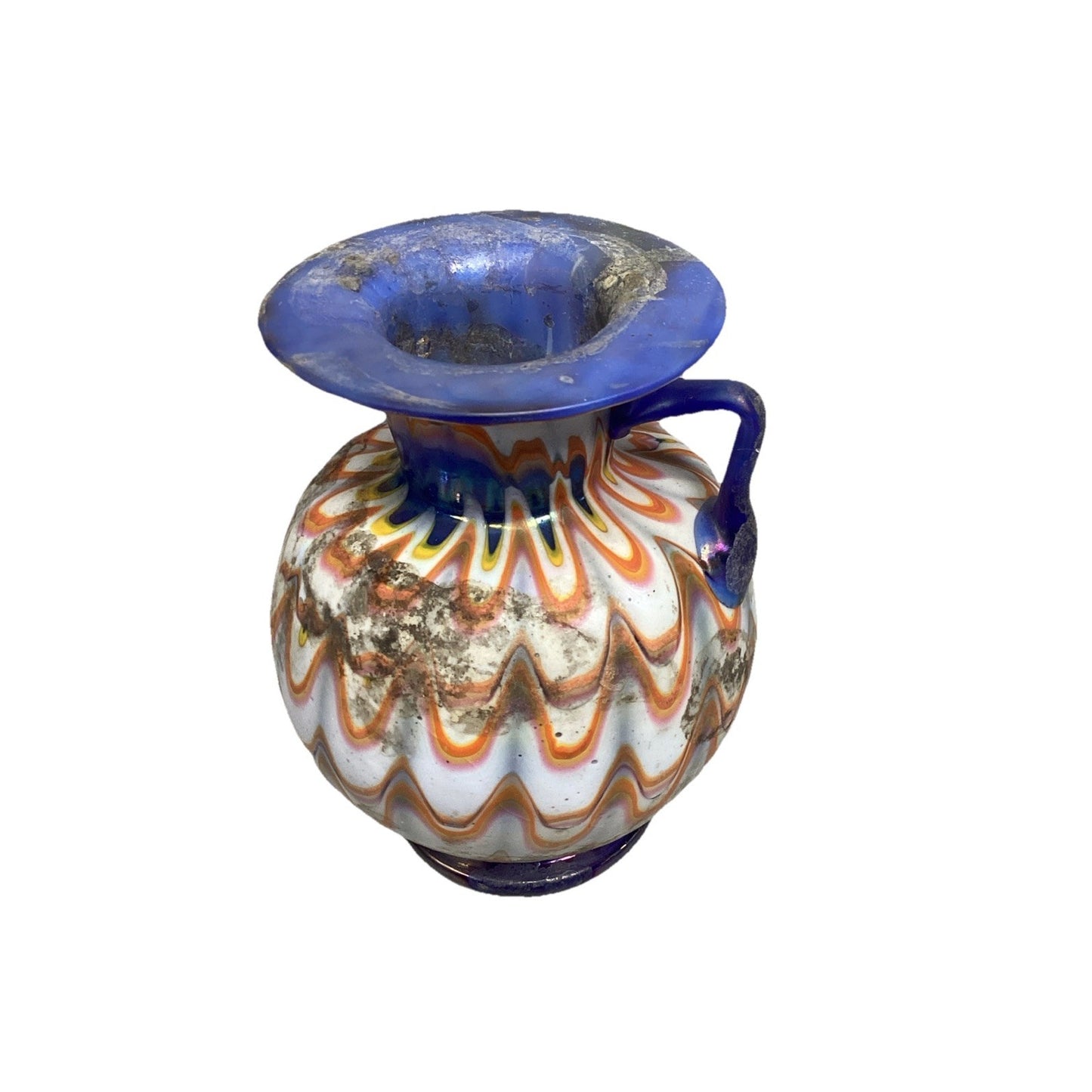 Vintage Art Orange Swirl Water Jug With Handle - 4.25”H