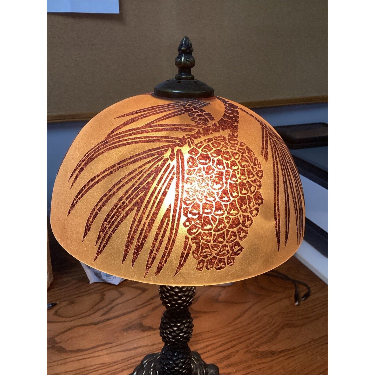 Vintage Pinecone Lamp And Glass Lampshade