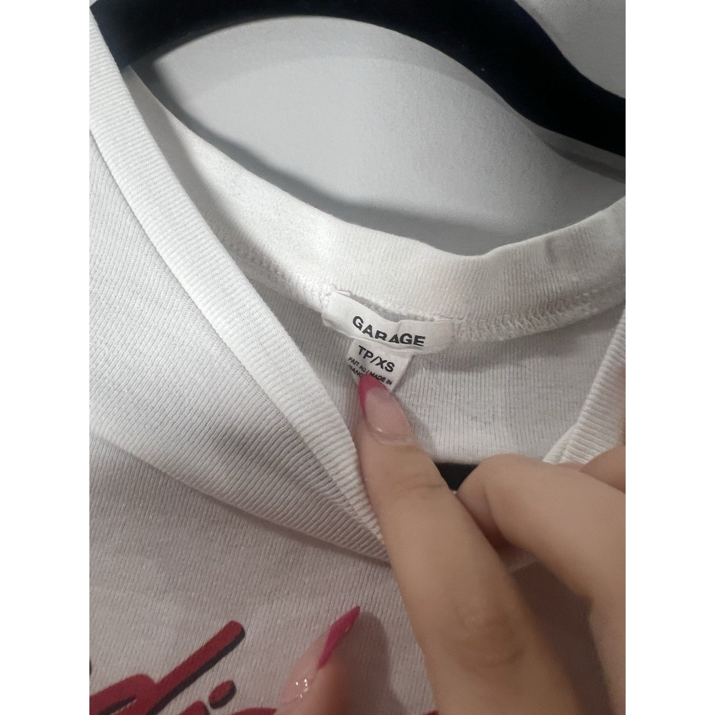 GARAGE Cropped Classic Slogan Baby Tee Stretch Short Sleeve : White, XS
