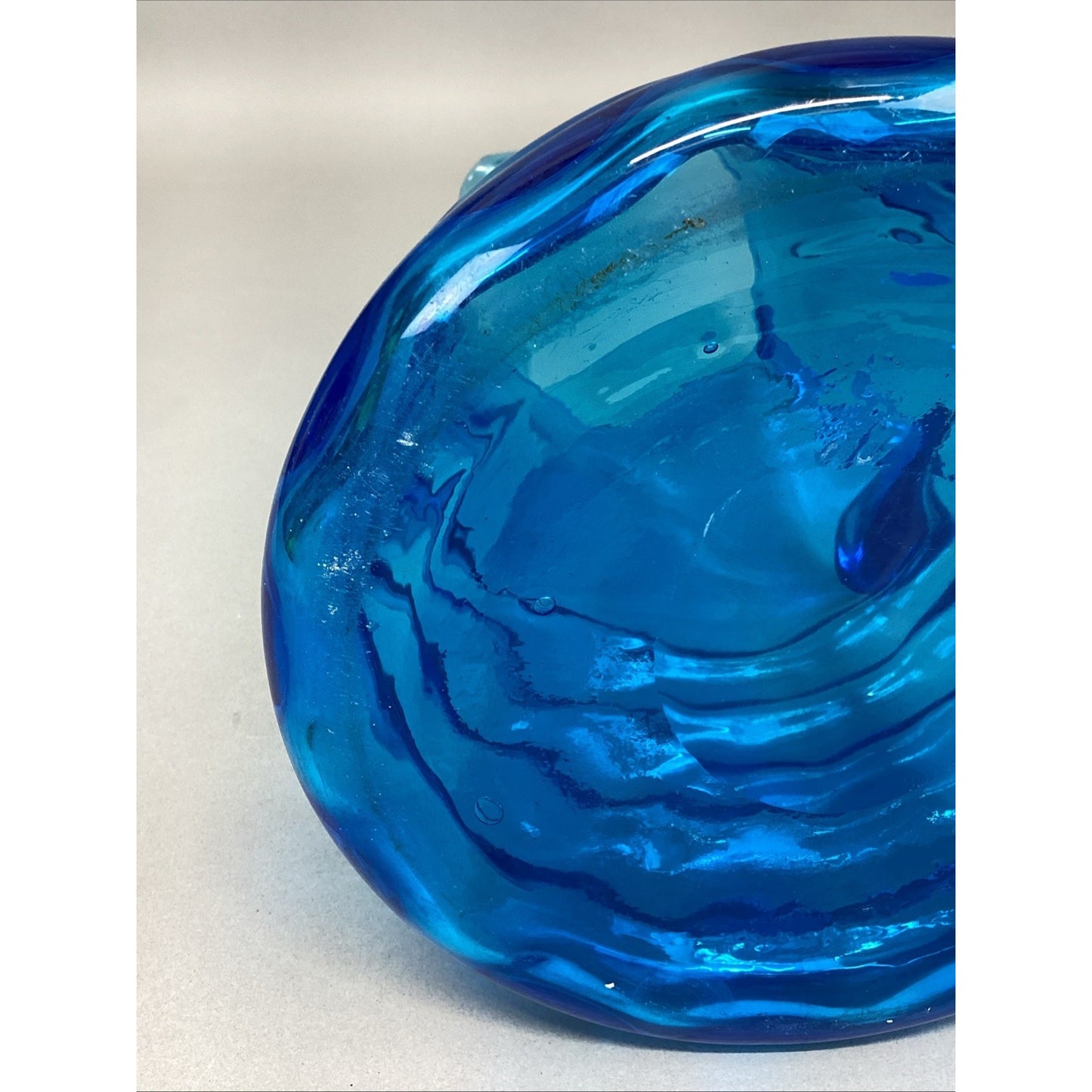Vintage Art Glass Blue Water Jug Pitcher W/ Handle - 10.5”H