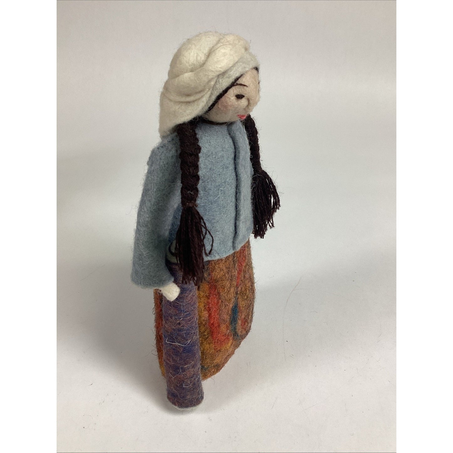 Kyrgyzstan Kyrgyz Doll Handmade Wool Folk Art - Woman W/ Mat - 7.5”H
