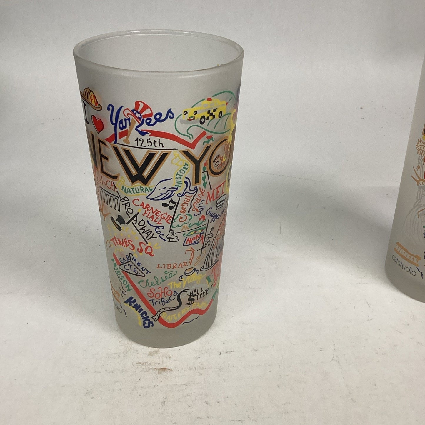 Set Of 3 Catstudio New York Frosted Glass Tumblers - Made In Thailand