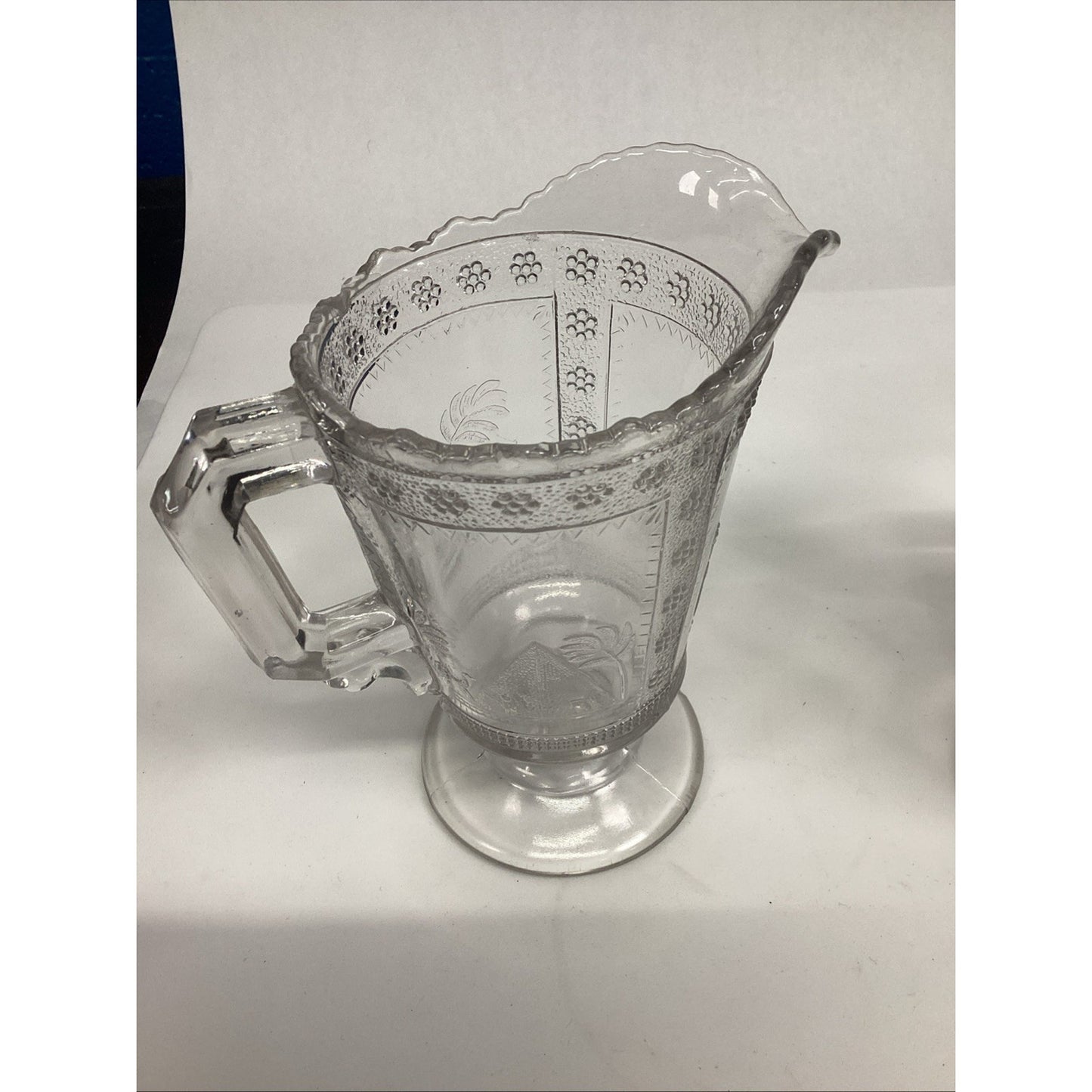2 Antique Victorian 1880s Adams & Co. EAPG “Egyptian” Pattern Glass Pitcher – 6”