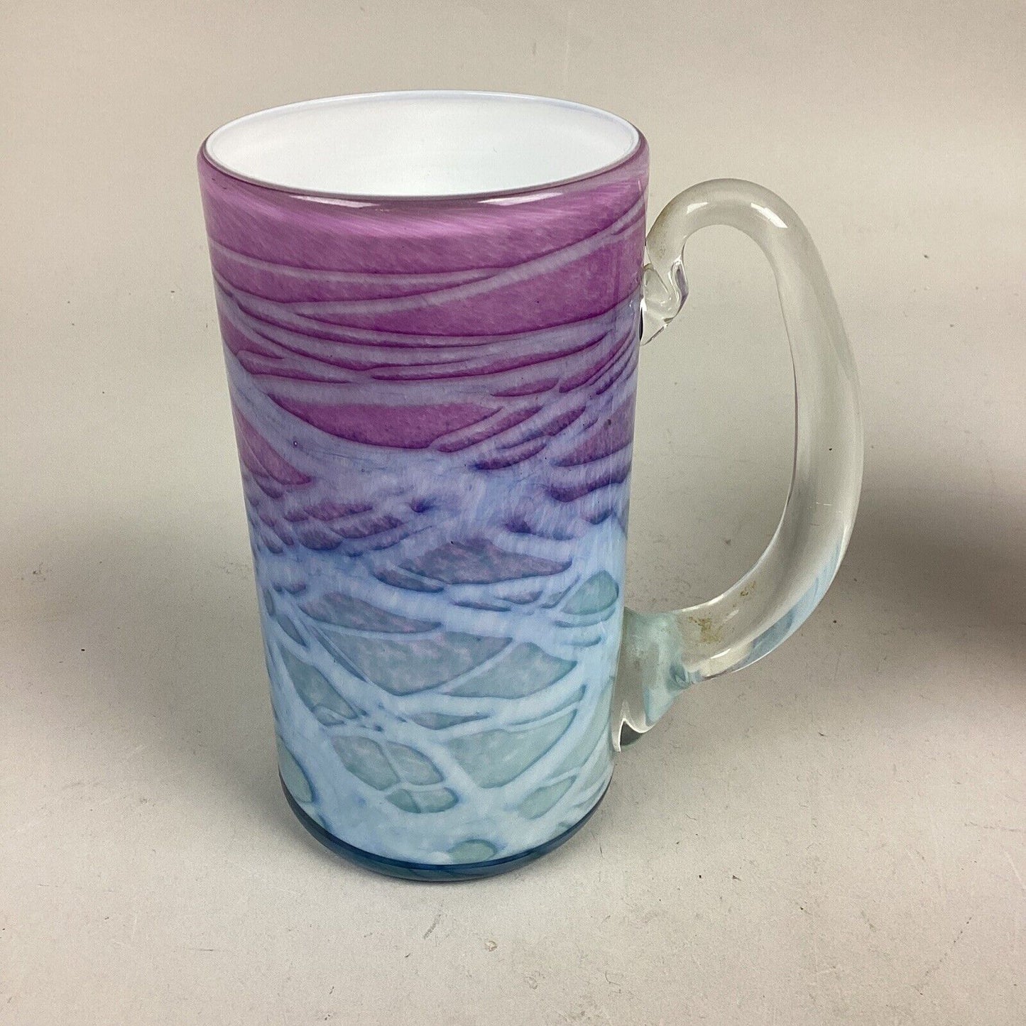 Set Of 2 Pink Purple Swirl Glass Cups - 6.5”H