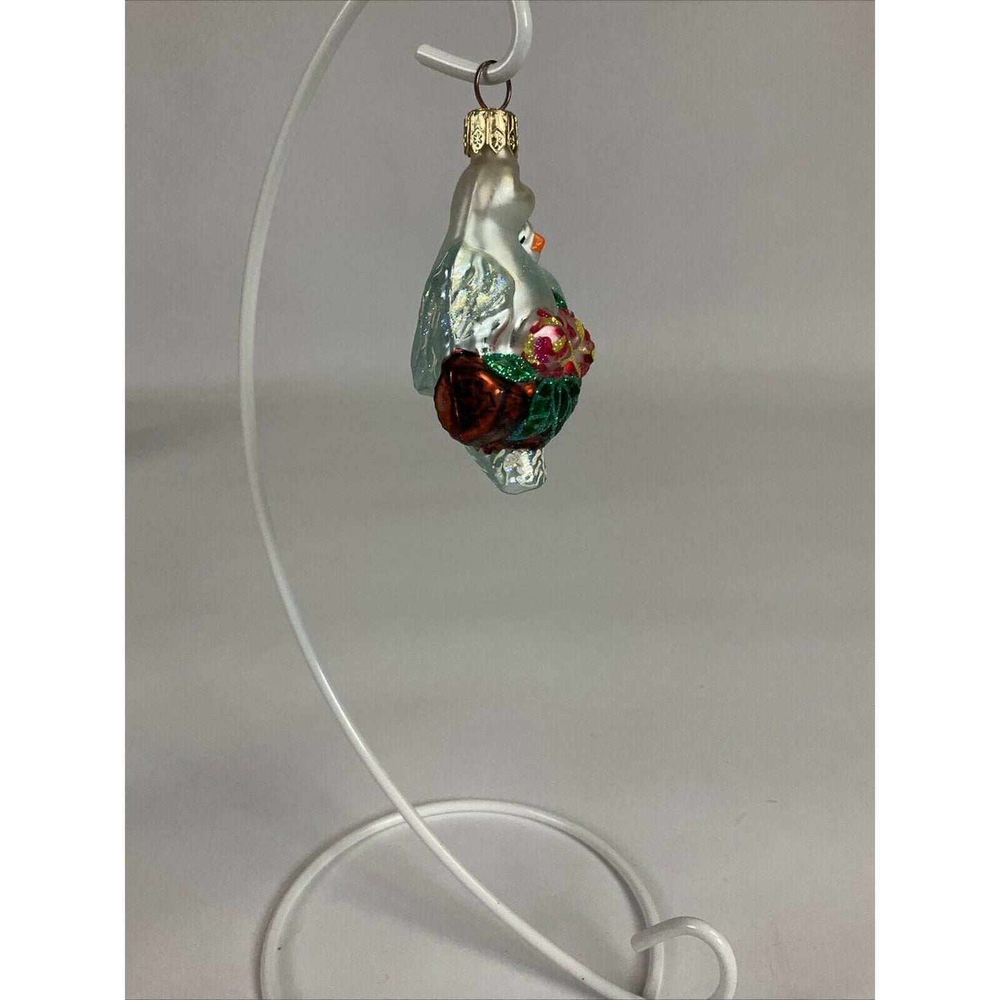 Christopher Radko Handblown Glass Christmas Ornament Lovebirds Doves w/ Roses