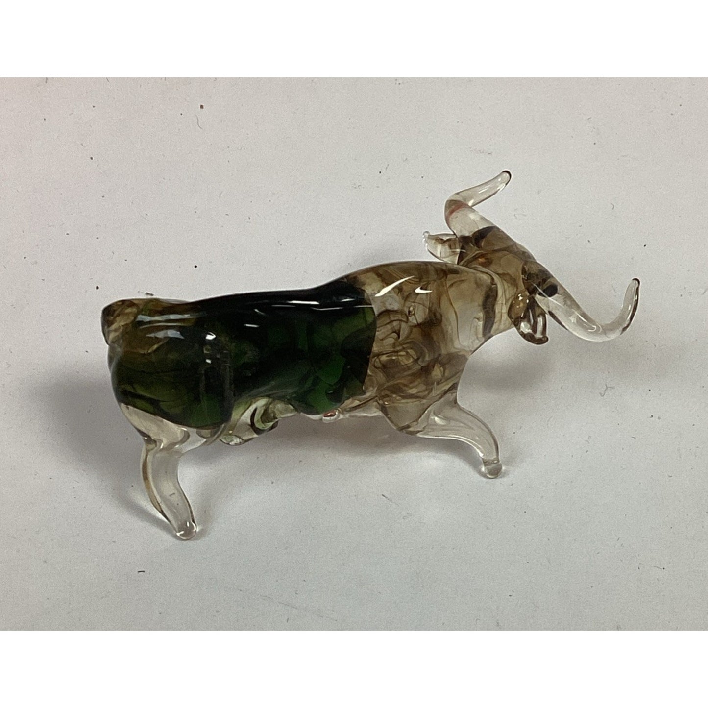 Miniature Art Green/Clear Glass Bull Statue Figurine - Missing Tail