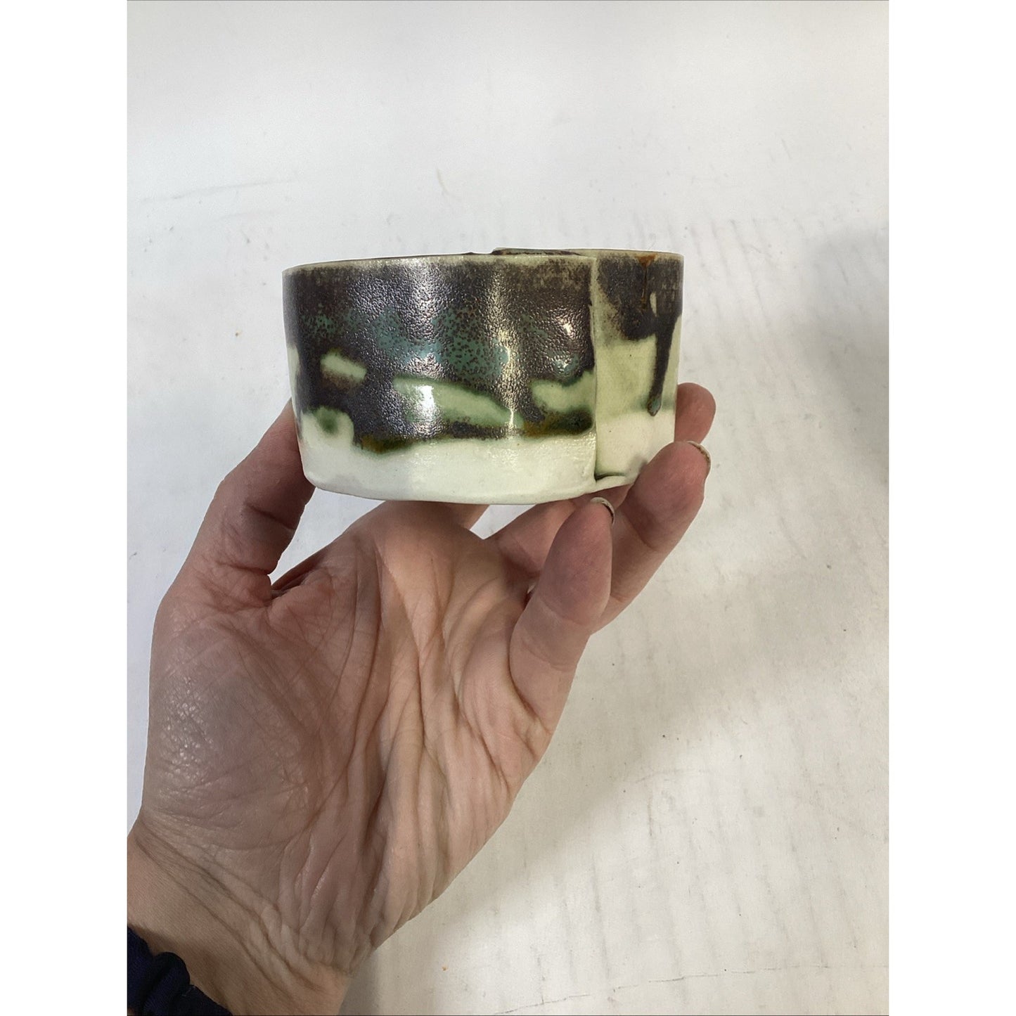 Lot of 2 Handmade Hand Painted Art Pottery Clay Condiment Bowls
