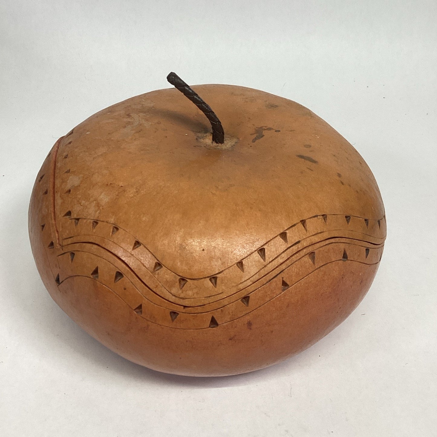 Vintage Handmade Hawaiian Gourd Container - 7.5”Dx5.5”H