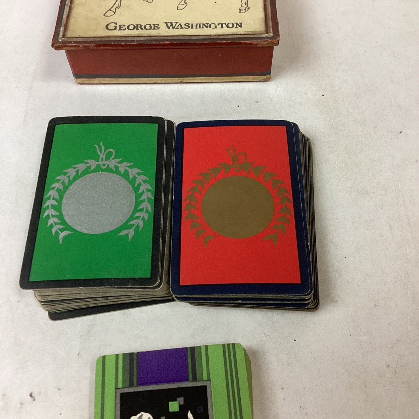 Set Of 3 Vintage Playing Cards In A George Washington Card Holder Box (France)