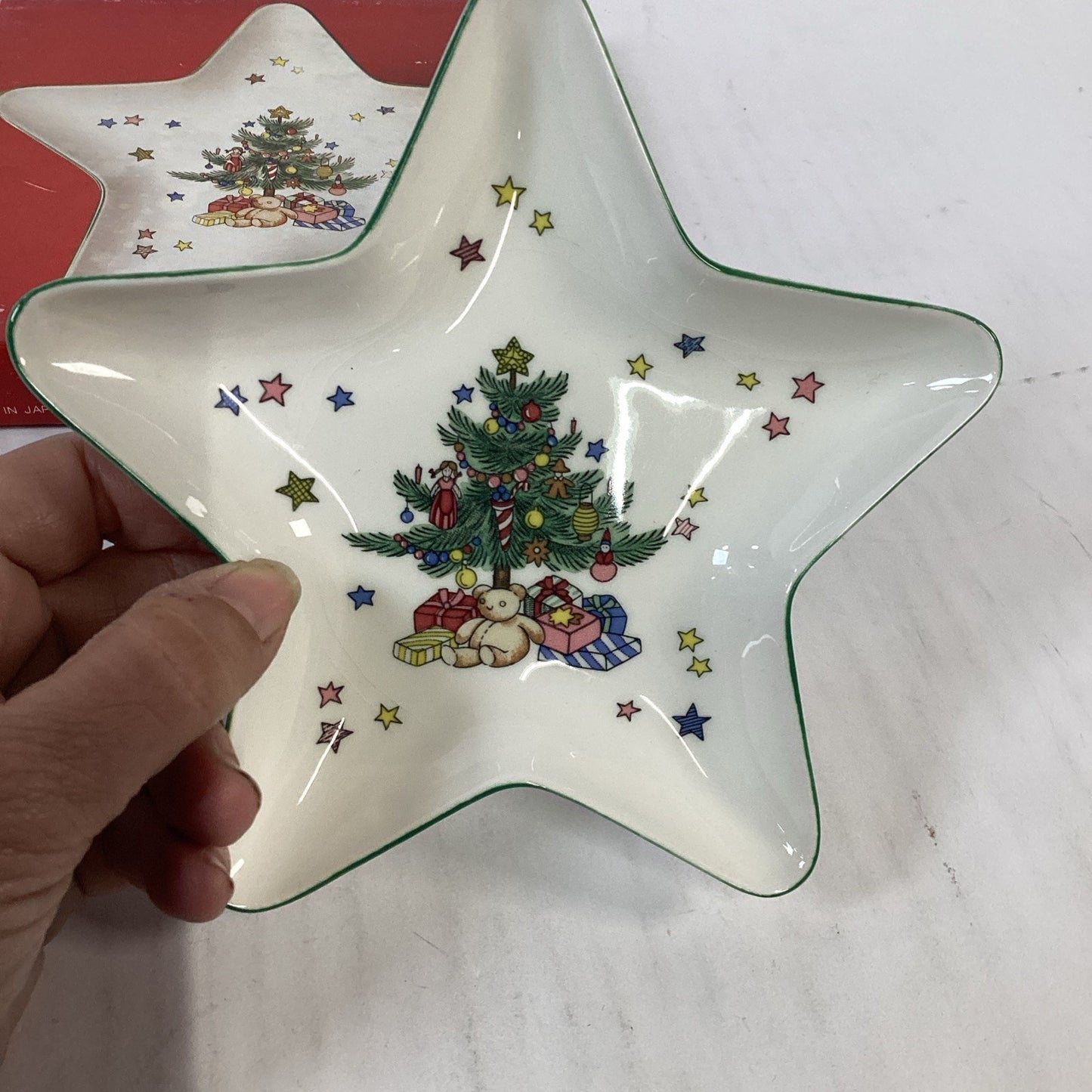 Nikko Japan Christmas Tree Dish Star Shaped Porcelain Trinket 6” Candy Dish