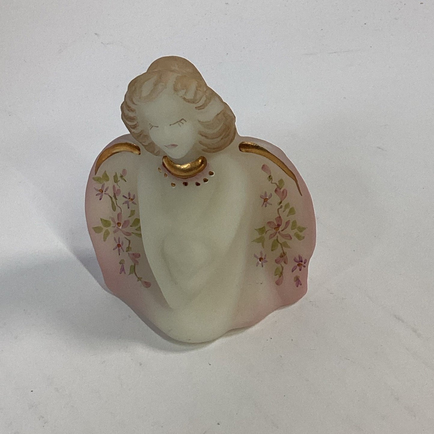 Fenton Satin Glass Pink Guardian Angel Figurine Signed S. Schnesberger