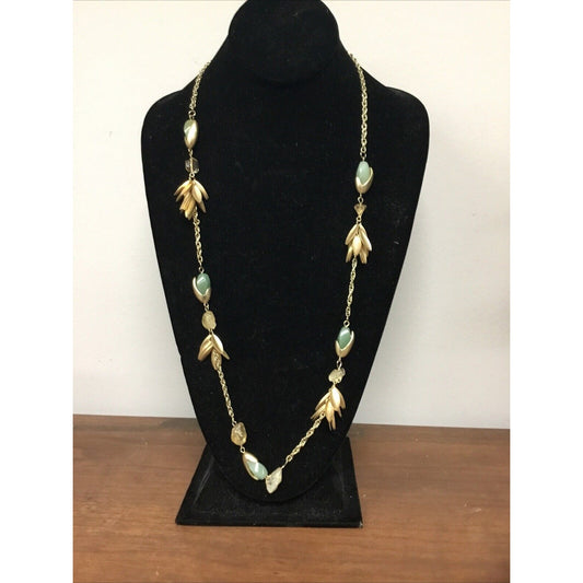 Light Turquoise And Gold Accents Chain Necklace 15”