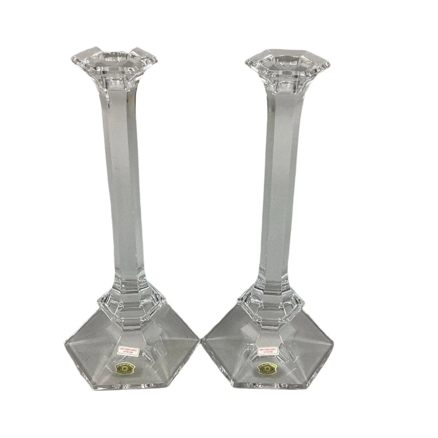 Pair Of VAL SAINT LAMBERT Signed Crystal Candlesticks - 11.25”H