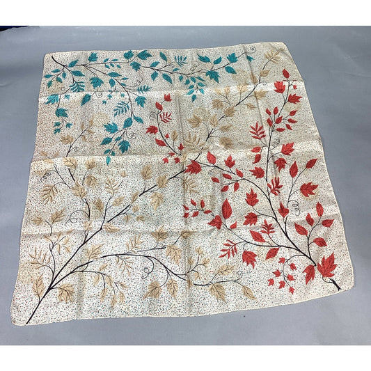 Vintage Autumn Colorful Leaves 100% Silk Scarf - 25x25”