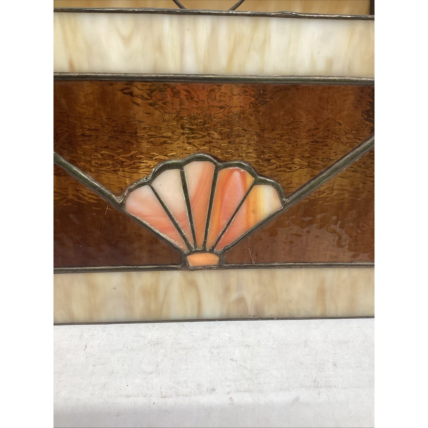 Vintage Stained Glass Lamp Shade With Seashell Design - 15.5x8.5x7.5”