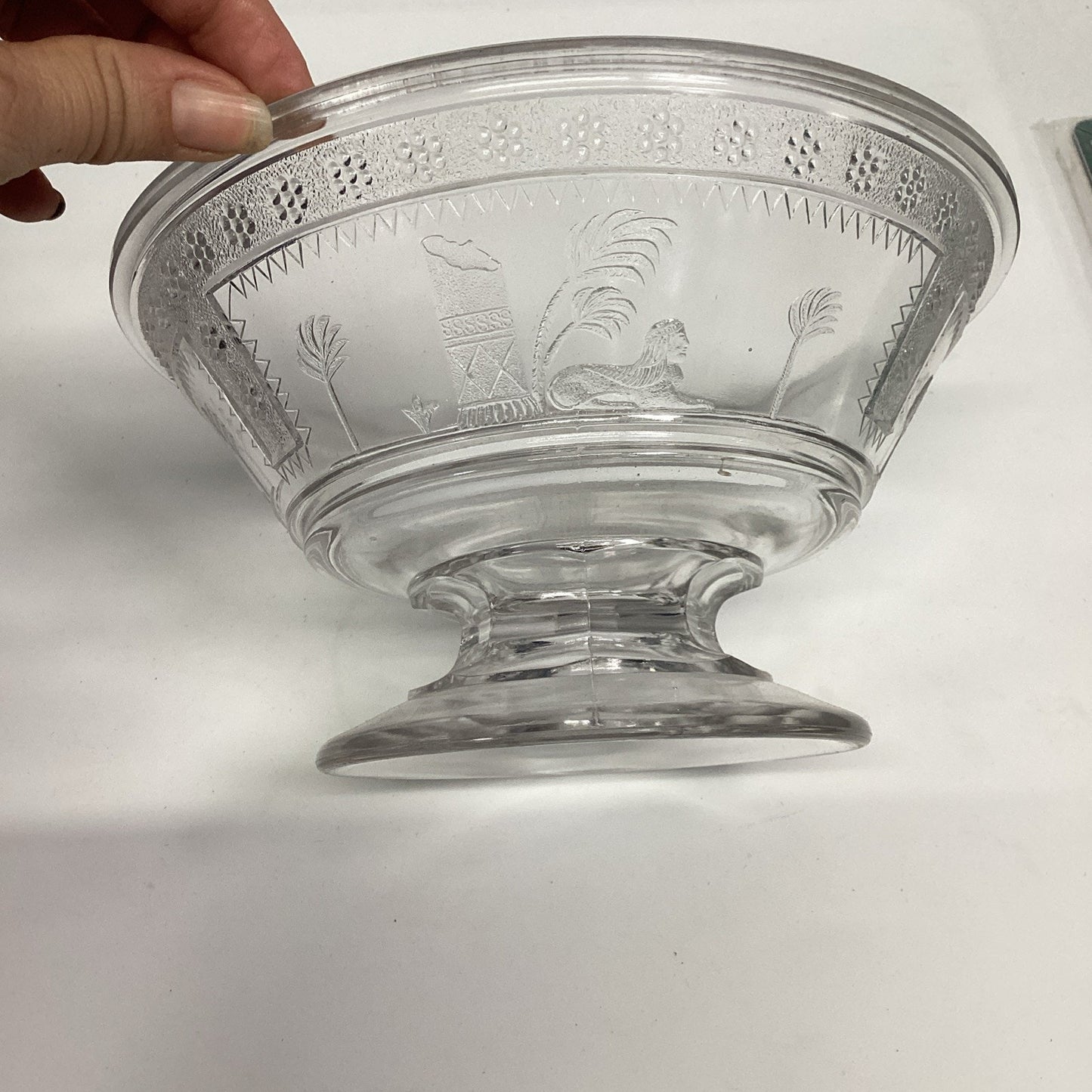 Antique 1880's Glass Pedestal Bowl Adams & Co Egyptian Sphinx Motifs