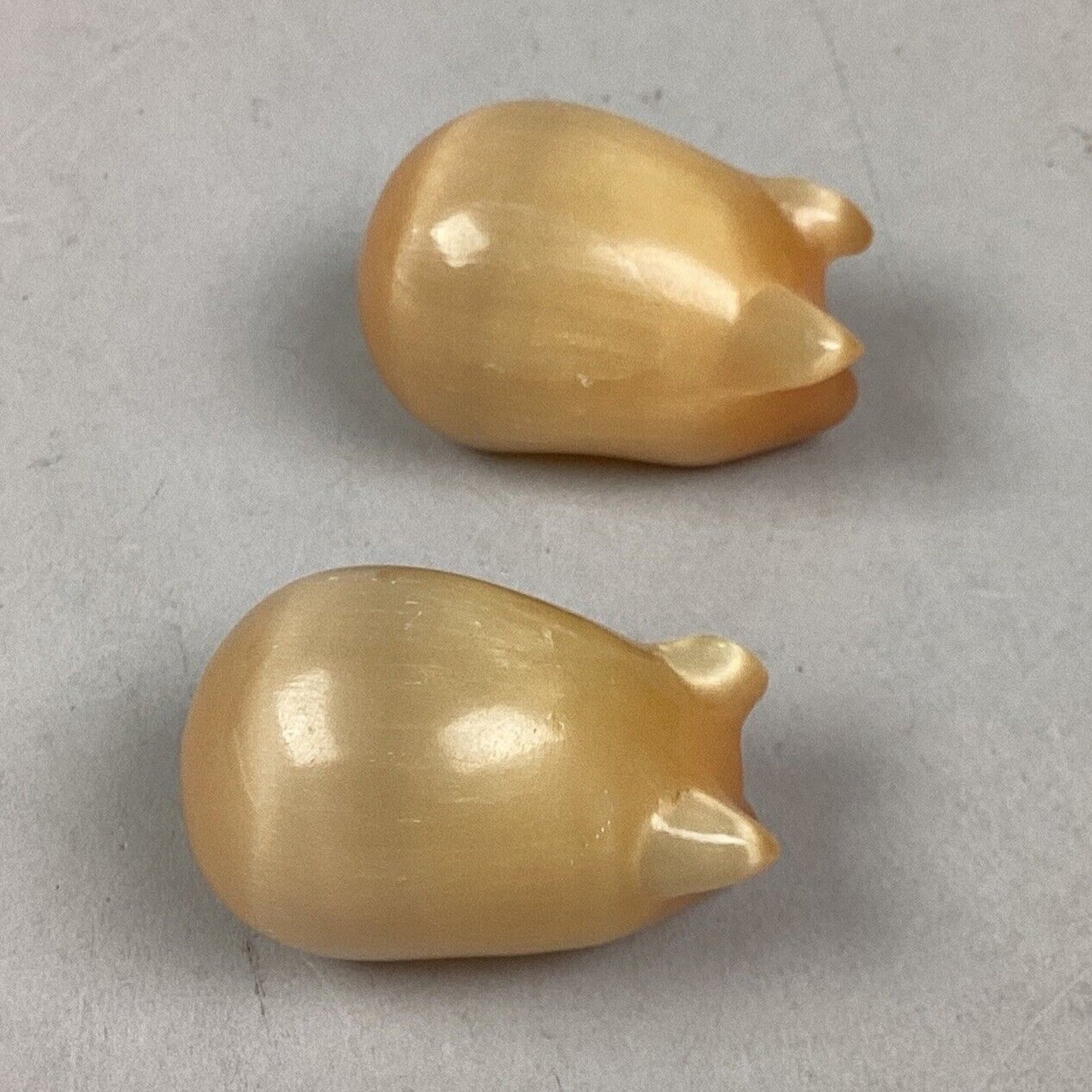 Vintage 1960’s Russian Orange Peach Selenite Moonstone Hand Carved 3 Little Pigs