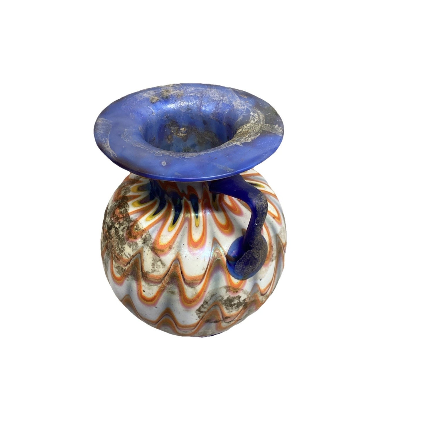 Vintage Art Orange Swirl Water Jug With Handle - 4.25”H