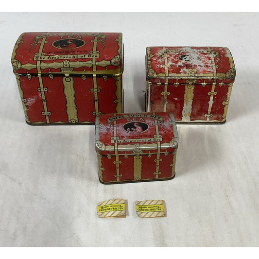 3 Vintage SWEE-TOUCH-NEE TREASURE CHEST TEA TINS - Nesting Tins