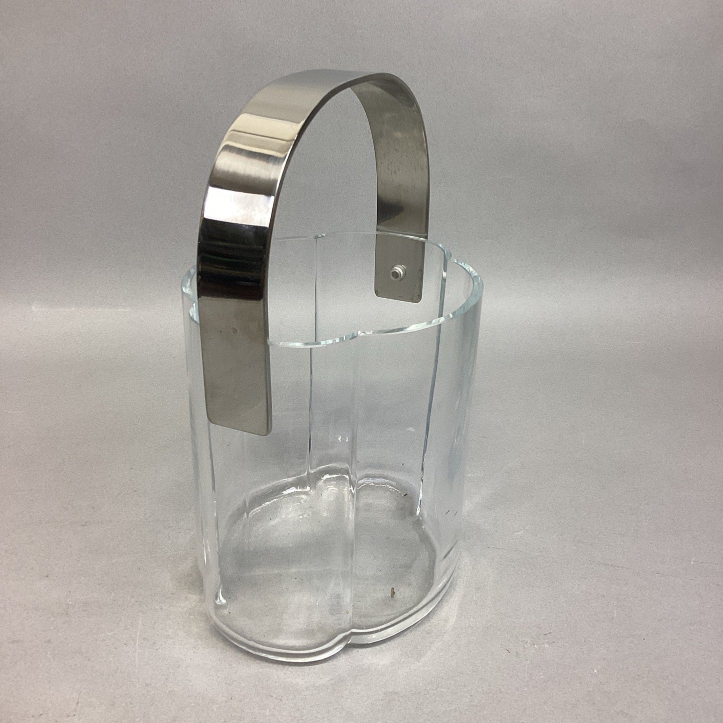 Vintage Glass Lobed Ice Bucket with Chrome Handle - 6x5x6”