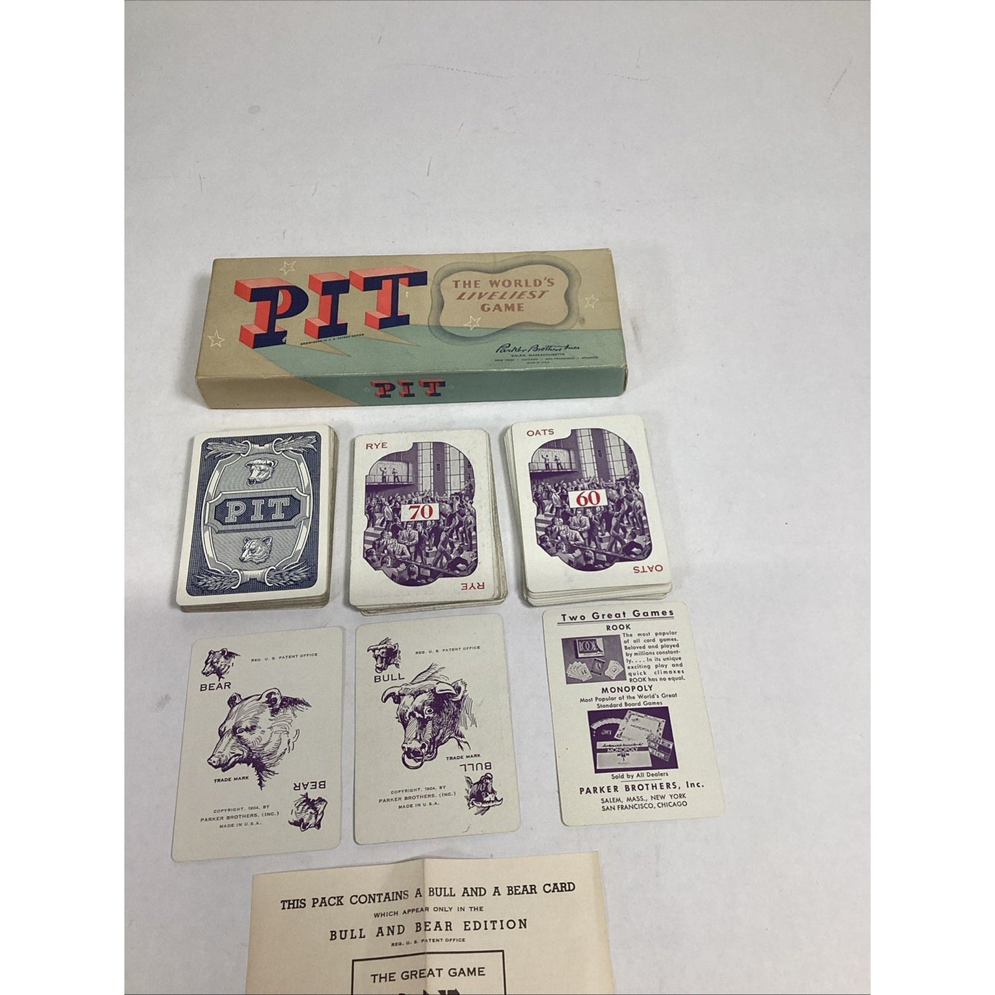 Vintage 1919 Pit Card Game by Parker Brothers - Bear & Bull Edition - Complete