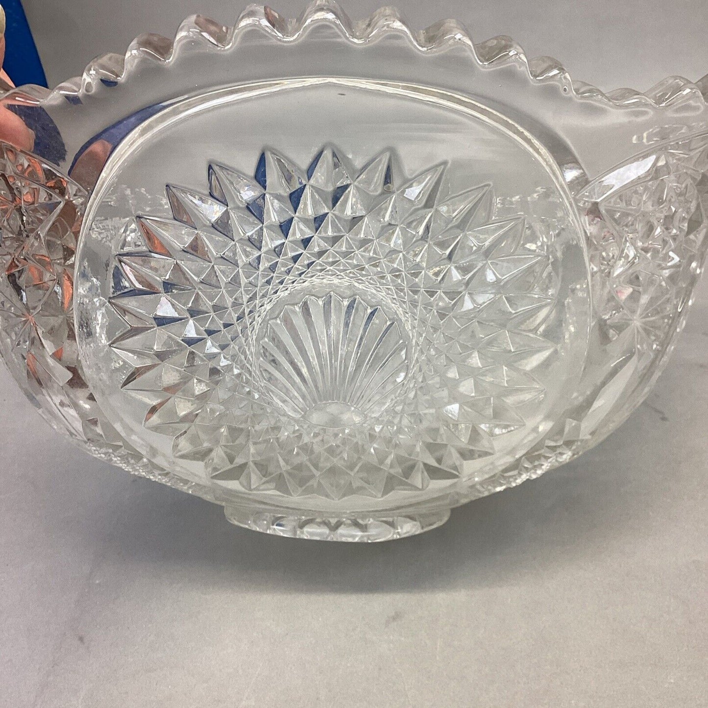 Vintage Decorative Glass Cut Glass Fruit Punch Bowl And 12 Cups Set