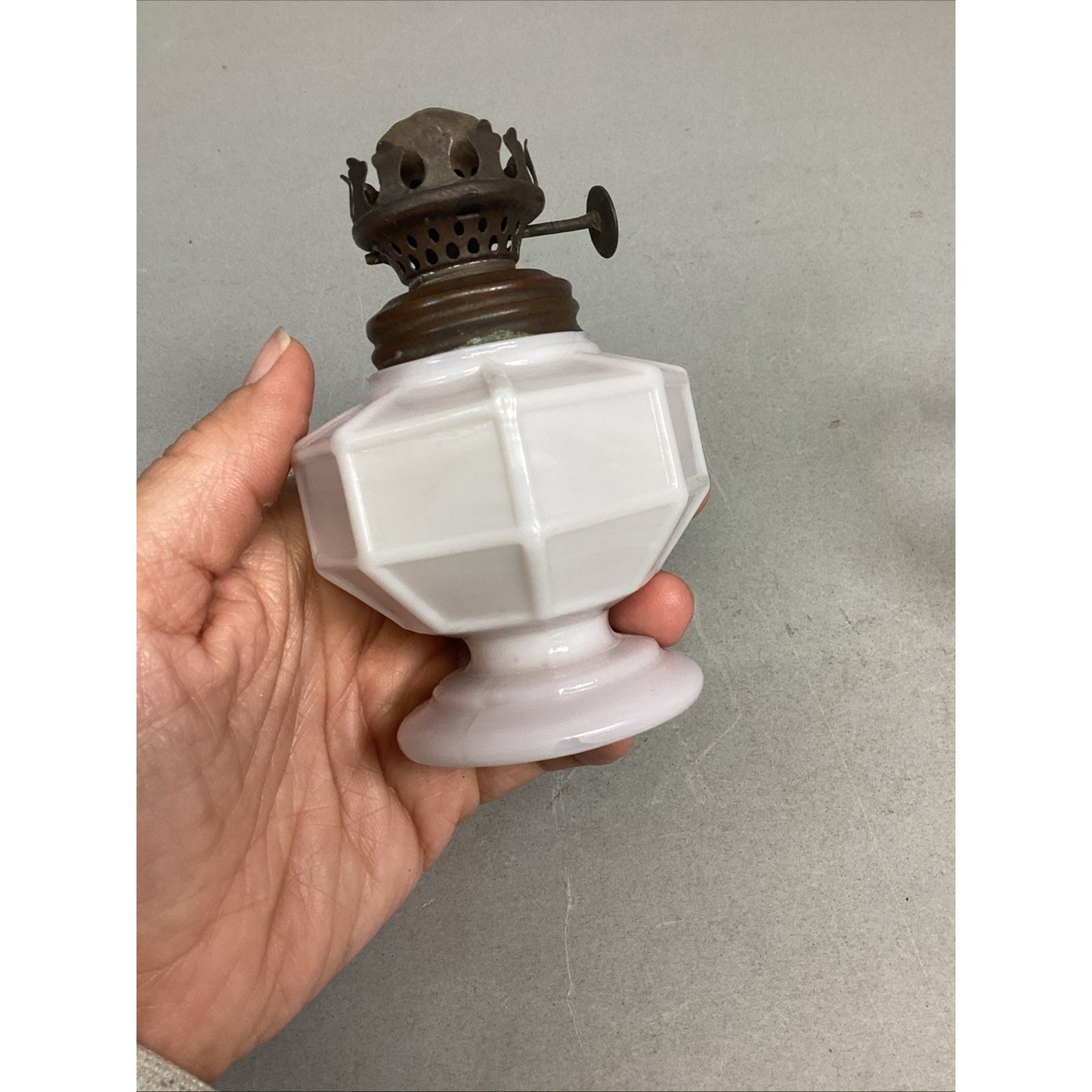 Vintage Milk Glass Hurricane Oil Lamp - 6.5”H