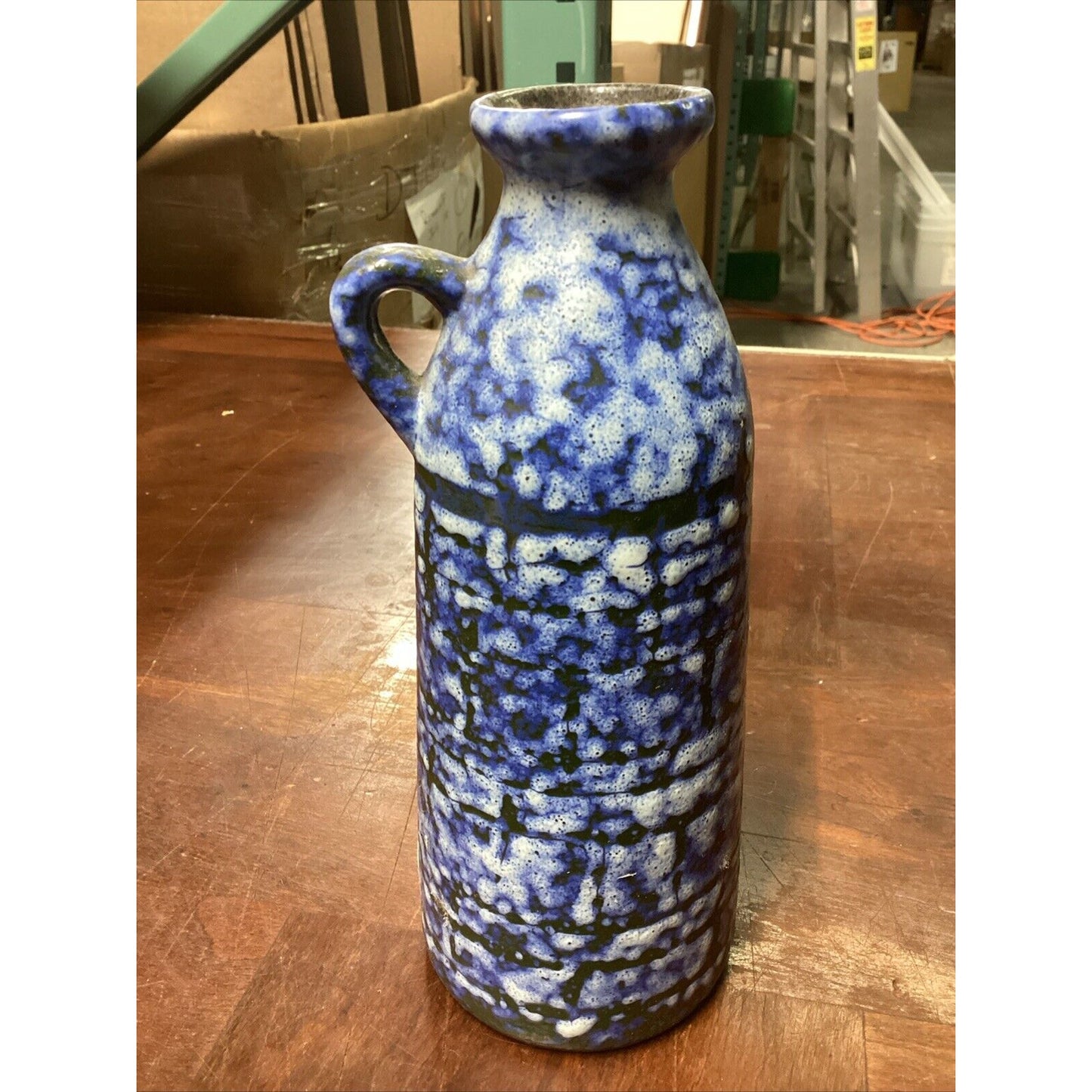 Vintage Blue White Ceramic Pottery Vase - Made In GDR -8” - #1309