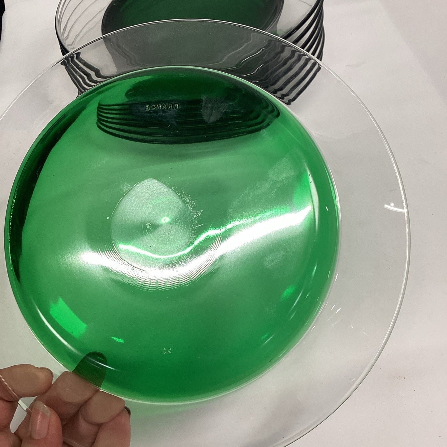 Lot Of 8 - Arcoroc Green Center Glass Salad Plate. Made in France