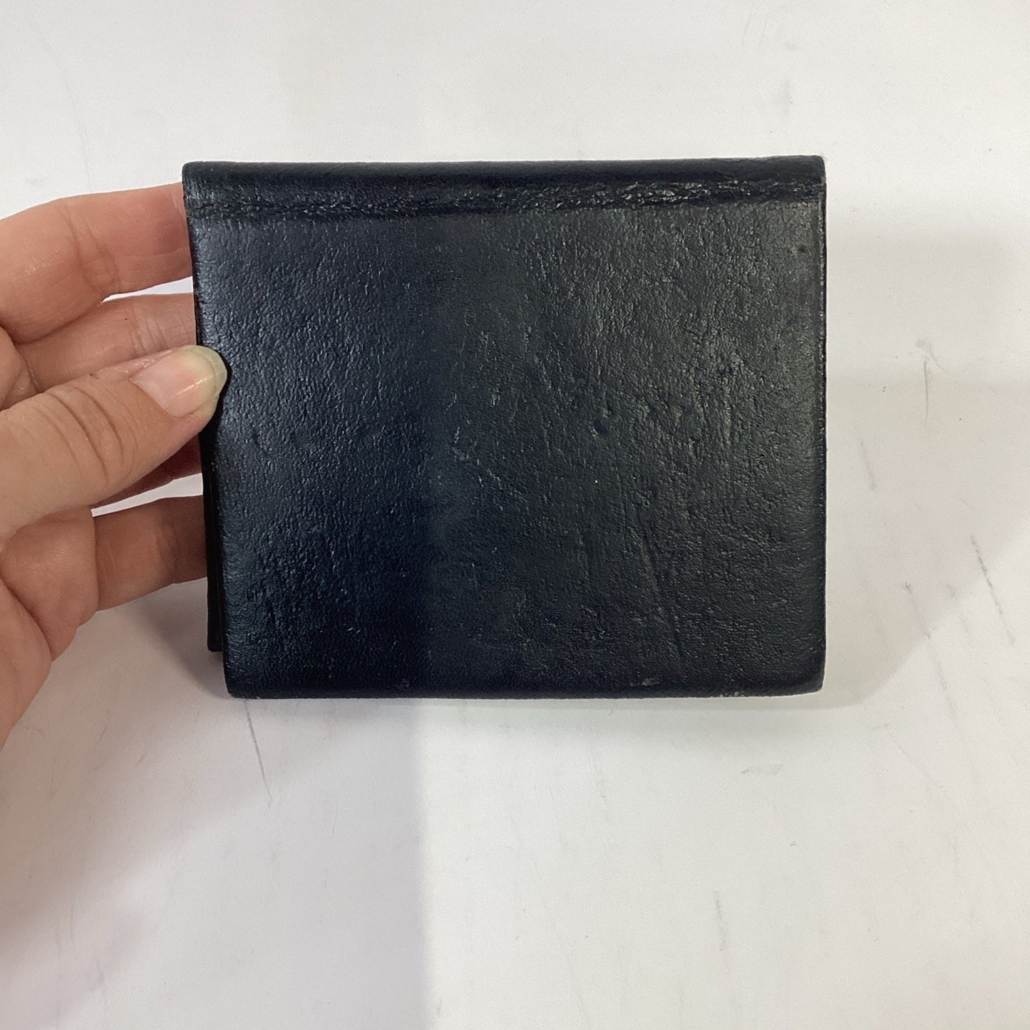 Vintage Black Leather Card Wallet - Intricate Baroque Style Repousse Floral Work