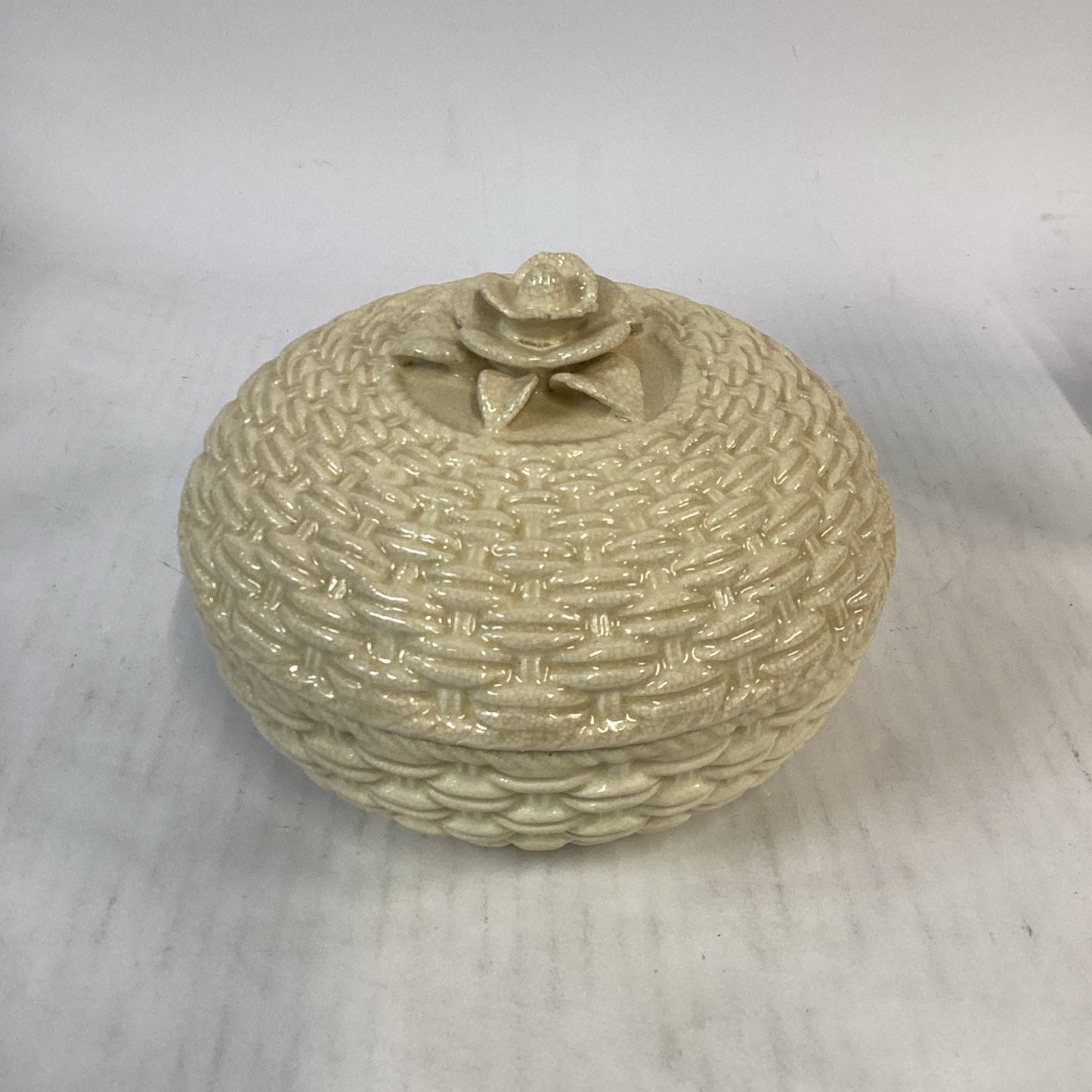Vintage Ceramic Basket Weave Covered Serving Dish & Vases Set