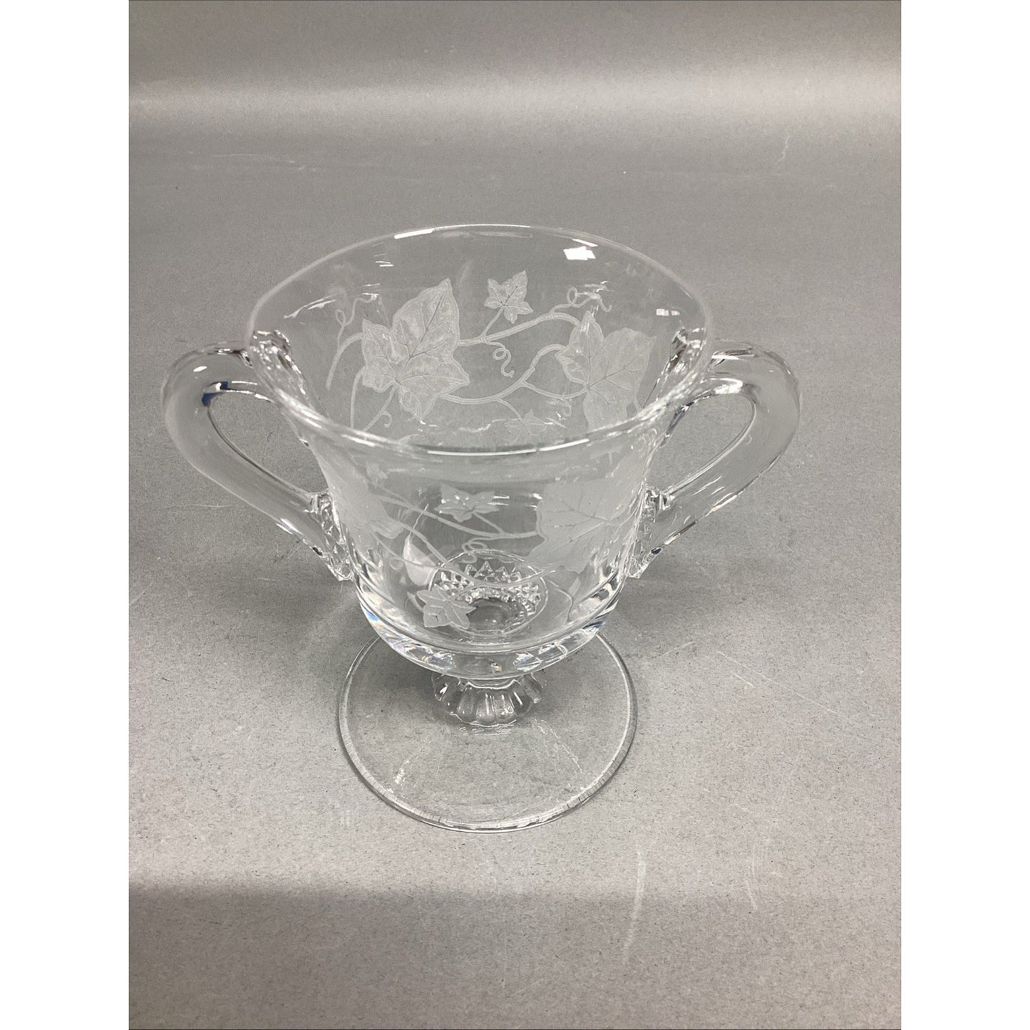 Vintage Glass Leaf Design Creamer And Sugar