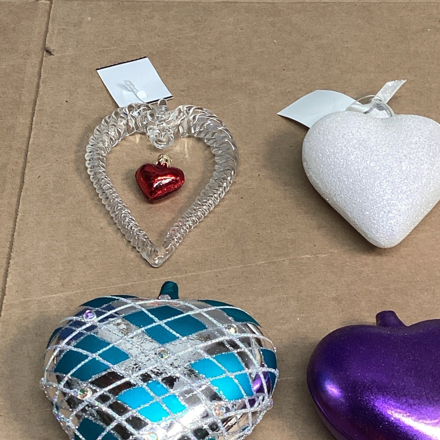 Lot Of 9 Heart Christmas Ornaments And 1 Star Wand Ornament